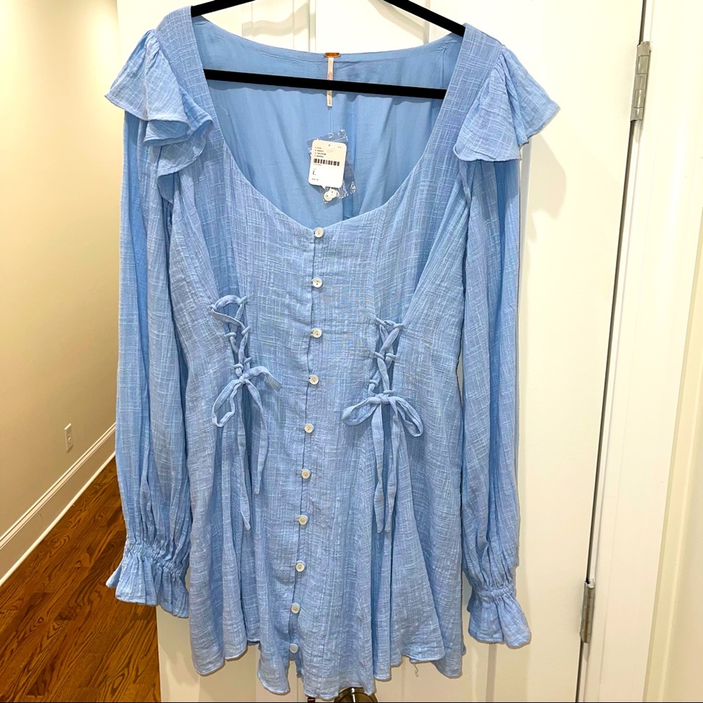 Free People In the Mood for Frills Light Blue mini dress